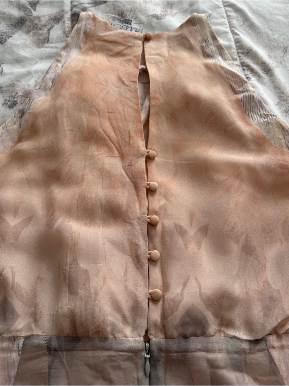 Addison 100% silk Sleeveless Chiffon Halter Dress in Blush and Light Gray, XS - Picture 11 of 16